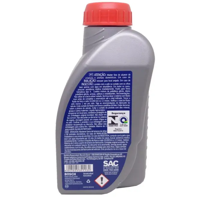 Fluido de Freio Bosch DOT 4 Sintético 500ml ABS Sistema Hidráulico - Unitário