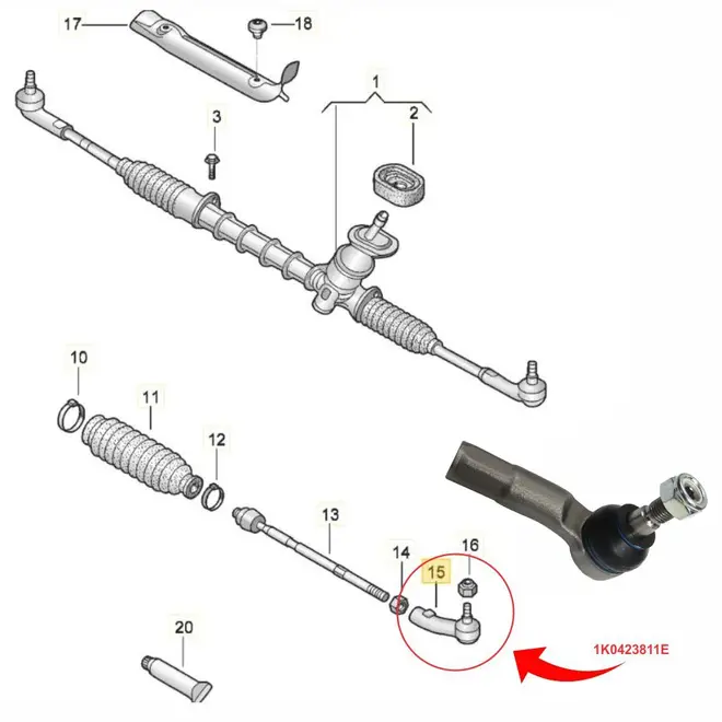 TERMINAL DIRECAO ESQ AUDI/VW 1.0 12V/1.4 16V/1.6 16V/1.8 20V/ 2.0 16V/ 2.5 20V 1K0423811K/