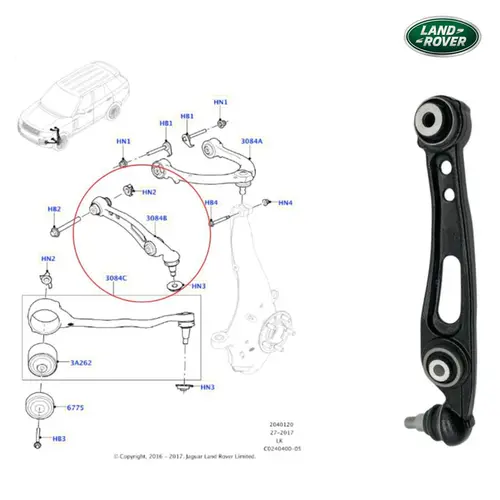 BRACO RETO SUP DIAN ESQ LAND ROVER RANGE ROVER 2.0 16V/3.0 24V/4.4 32V/5.0 32V 2012 A 2023