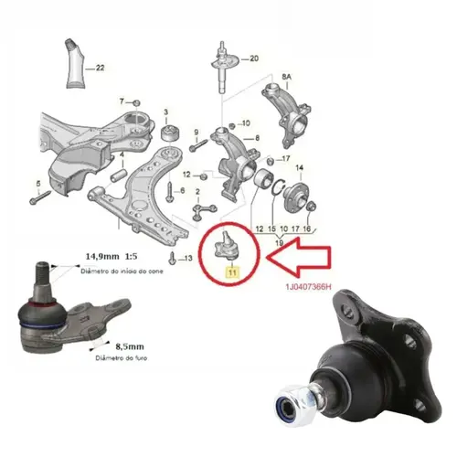 PIVO BANDEJA LADO ESQUERDO AUDI/VW A3/BORA/GOLF/NEW BEETLE 1.6 8V/1.8 20V/2.0 8V 1997 A 20