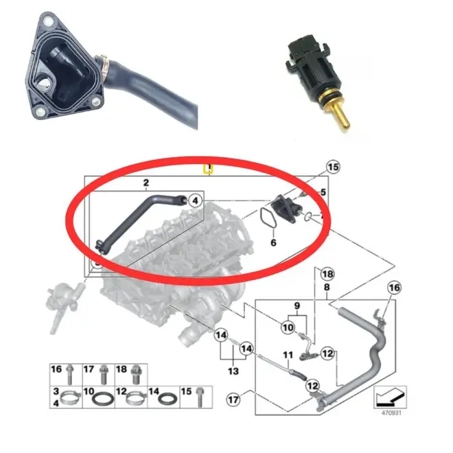 Flange Água Cabeçote com Mangueira BMW 1.6 16V N13 2012 a 2015 11537600586