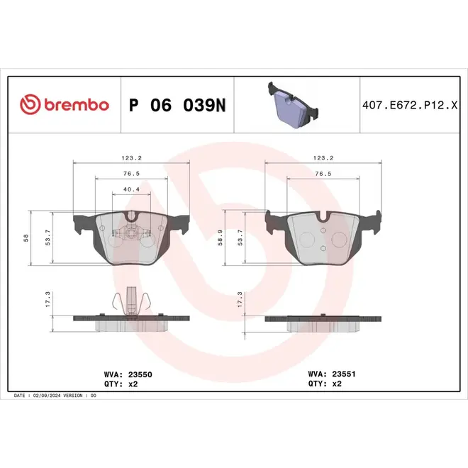 JG PASTILHA TRAS BMW325I/330I/X1 28I 3.0 24V E84/E90 2004 A 2012 34216775678/SKU2031