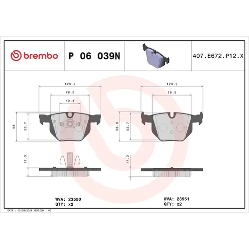 JG PASTILHA TRAS BMW325I/330I/X1 28I 3.0 24V E84/E90 2004 A 2012 34216775678/SKU2031