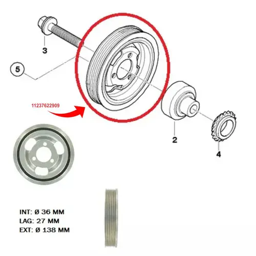 POLIA VIRABREQUIM  BMW/MINI 116/118/316/COOPER 1.6 16V 2007 A 2015 11237622909/SKU1593