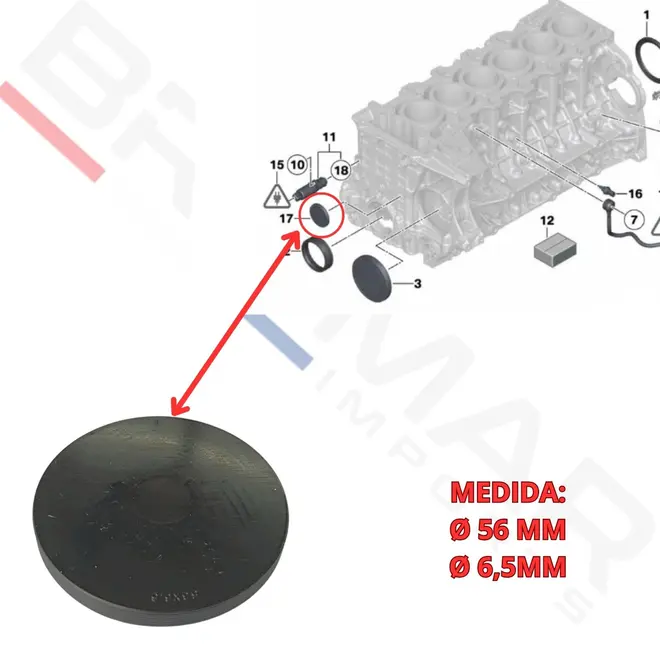 SELO TAMPÃO MOTOR BMW N52 N55 S55 56X6,5 11117615131
