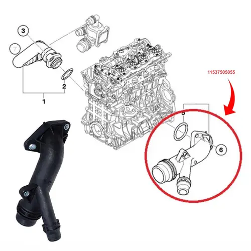 FLANGE AGUA BLOCO MOTOR BMW 118I/120I/318I/320I/X1 2.0 16V N46 2006 A 2015 11537505055/SKU