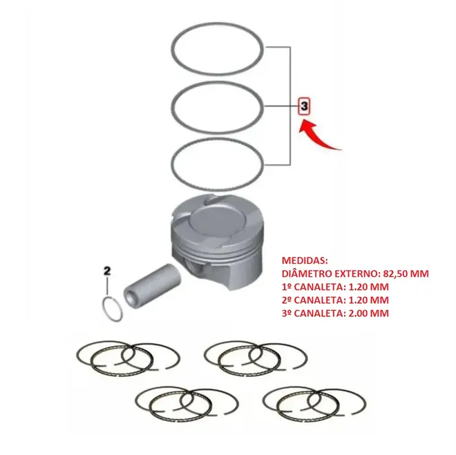 JG ANEIS STD AUDI/VW 2.0 16V TFSI/TSI Ã˜ 82,5 1.2X1.2X2.0 2012 A 2017 06H198151B/SKU345