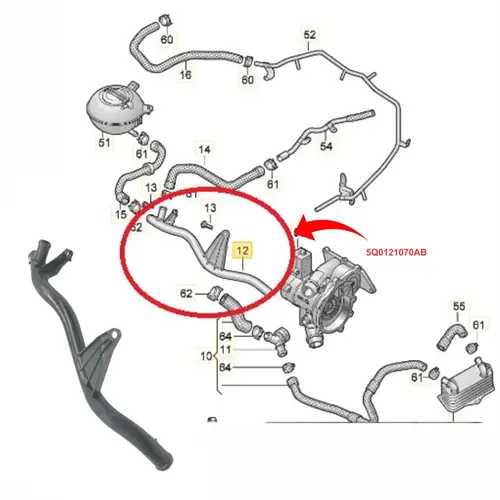 TUBO AGUA RESER/BOMBA AGUA AUDI/VW 1.8/2.0 16V TFSI/TSI 2014 A 2022 5Q0121070AB/SKU1795