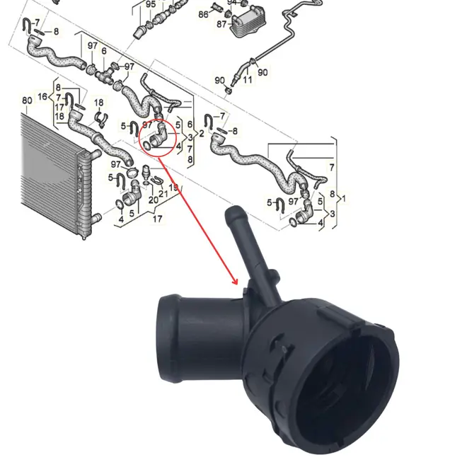 FLANGE RADIADOR SUP AUDI/VW 1.8/2.0 16V TFSI/TSI 2009 A 2018 3C0122291/SKU3437