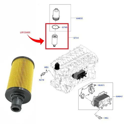 FILTRO OLEO MOTOR LAND ROVER 3.0 24V I6 2018 A 2024 LR133455/SKU1743