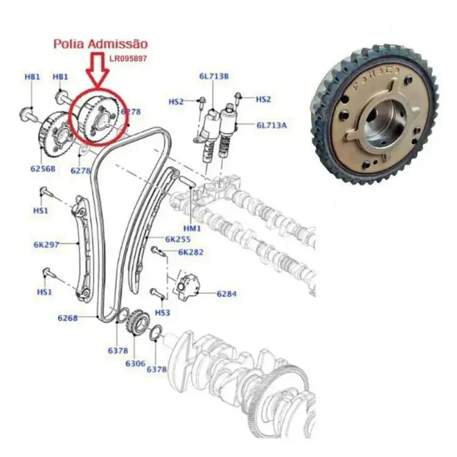 KIT CORRENTE COM POLIAS VARIAVEL COMANDO VALVULA LAND ROVER EVOQUE/DISCOVERY SPORT/FREELANDER 2 VOLVO XC60/S60/V60 JAGUAR XF 2.0 16V 2011 A 2019