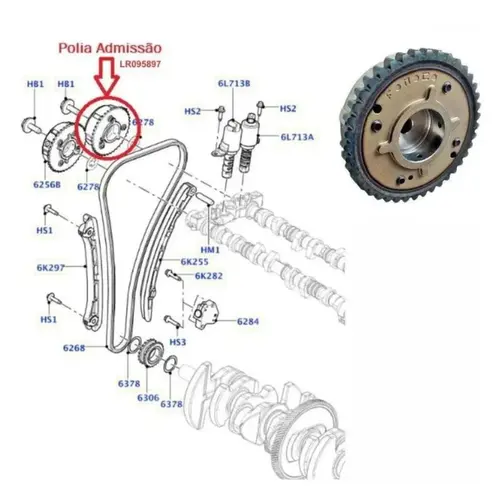 KIT CORRENTE COM POLIAS VARIAVEL COMANDO VALVULA LAND ROVER EVOQUE/DISCOVERY SPORT/FREELANDER 2 VOLVO XC60/S60/V60 JAGUAR XF 2.0 16V 2011 A 2019