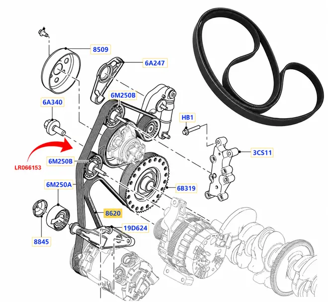 KIT CORREIA POLY-V ALTERNADOR LAND ROVER EVOQUE DISCOVERY SPORT 2.0 16V SI4 ECOBOOST 2012 A 2018