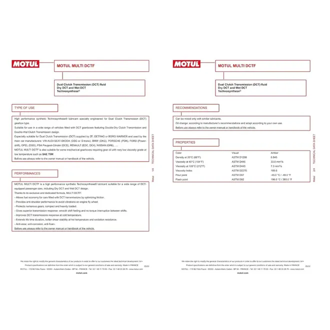 ÓLEO CÂMBIO DUPLA EMBREAGEM MOTUL MULTI DSG S-TRONIC DCTF 1L 105786