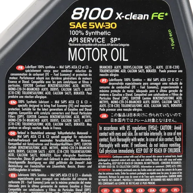 ÓLEO MOTOR MOTUL 8100 X-CLEAN FE 5W-30 1L 100% SINTÉTICO