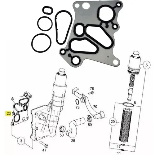 JUNTA TROCADOR CALOR/SUPORTE FILTRO OLEO MOTOR MBB 1.8 16V CGI KOMPRESSOR 2007 A 2015 2711