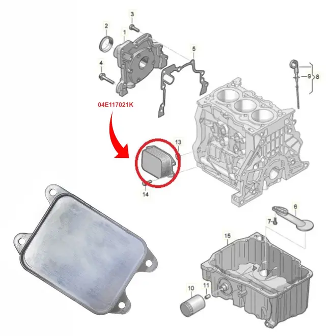 TROCADOR CALOR AUDI/VW 1.0 12V TSI/1.4 16V TFSI/TSI/1.6 16V MSI 2011 A 2022 04E117021K/SKU