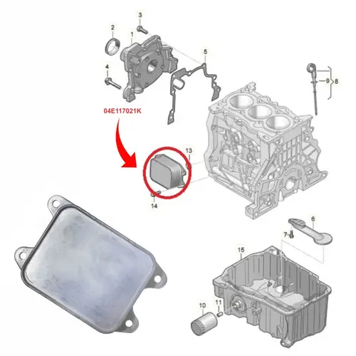 TROCADOR CALOR AUDI/VW 1.0 12V TSI/1.4 16V TFSI/TSI/1.6 16V MSI 2011 A 2022 04E117021K/SKU