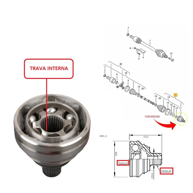 HOMOCINETICA DIAN AUDI/VW A3 2.0 16V TFSI 06 A 12 / 2.0 8V/16V 2.5 20V 06 A 17 36DX27D 1K0
