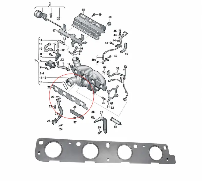 JUNTA COLETOR ESCAPAMENTO AUDI A3 A4 A5 TT Q3 Q5 VW GOLF JETTA TIGUAN PASSAT FUSCA 2.0 16V 2009 A 2014
