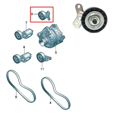 POLIA GUIA C/ SUPORTE CORREIA POLY-V SUPERIOR ALT AUDI/VW TT 2.5 /JETTA 2.5 20V 2007 A 201