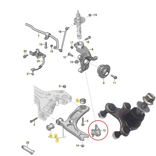 PIVO BANDEJA DIAN L/ESQ AUDI/VW A3//Q3/GOLF/JETTA/PASSAT/TAOS/TIGUAN 1.4/2.0 16V 2013 A 20