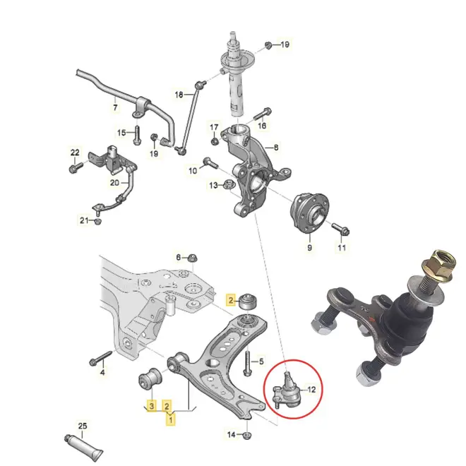 PIVO BANDEJA DIAN L/DIREITO AUDI/VW A3//Q3/GOLF/JETTA/PASSAT/TAOS/TIGUAN 1.4/2.0 16V 2013