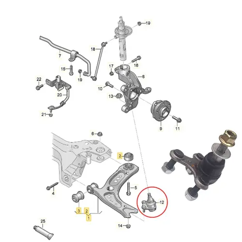 PIVO BANDEJA DIAN L/DIREITO AUDI/VW A3//Q3/GOLF/JETTA/PASSAT/TAOS/TIGUAN 1.4/2.0 16V 2013