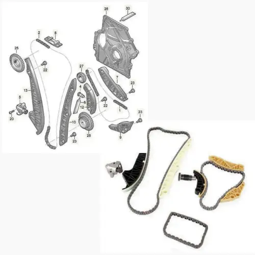 KIT CORRENTE DISTRIBUIÇÃO MOTOR AUDI A3 A4 A5 Q3 Q5 TT VW JETTA PASSAT TIGUAN 2.0 TFSI TSI 06K109469M