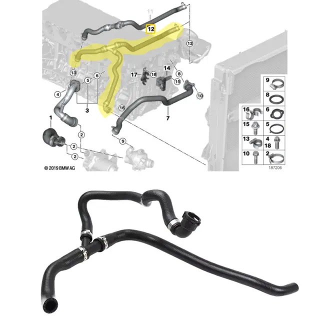 MANG TUBO AGUA/RADIADOR/TROCADOR CALOR BMW X5 3.0 24V N52 2006 A 2010 11537547244/SKU3745