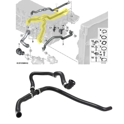 MANG TUBO AGUA/RADIADOR/TROCADOR CALOR BMW X5 3.0 24V N52 2006 A 2010 11537547244/SKU3745