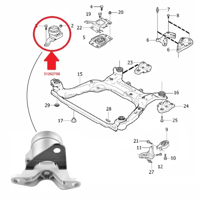 COXIM DO MOTOR INFERIOR DIREITO VOLVO S60 S80 V60 V70 XC60 2.0 16V TURBO B4204T6 B4204T7 2009 A 2015