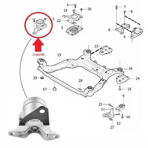 COXIM DO MOTOR INFERIOR DIREITO VOLVO S60 S80 V60 V70 XC60 2.0 16V TURBO B4204T6 B4204T7 2009 A 2015