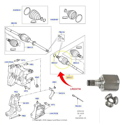 TULIPA CAMBIO C/ TRIZETA DIAN ESQ LAND ROVER EVOQUE 2.0/2.2 16V 12 A 19  Ã˜27DX31D LR02475