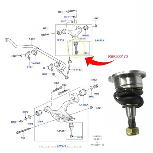 PIVO SUPERIOR BANDEJA DIANTEIRA LR DISCOVERY 3/4 2005 A 2016/RR SPORT 2005 A 2013 RBK50017
