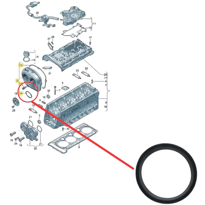 ANEL VEDAÇÃO TAMPA CORRENTE CABEÇOTE AUDI VW PORSCHE 1.8 2.0 TFSI TSI 2007 A 2025 06K103583