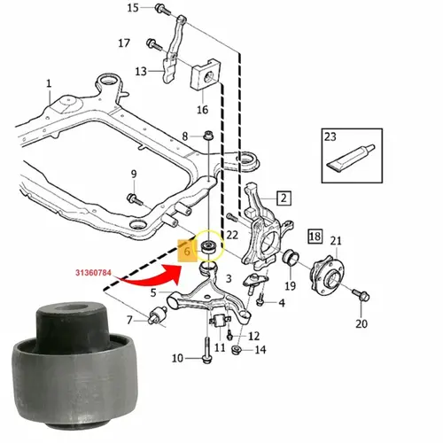 BUCHA BANDEJA DIAN PEQ VOLVO S60/S80/V70/XC70 2.0/2.3/2.4/2.5 24V/2.8/2.9 24V 1997 A 2010