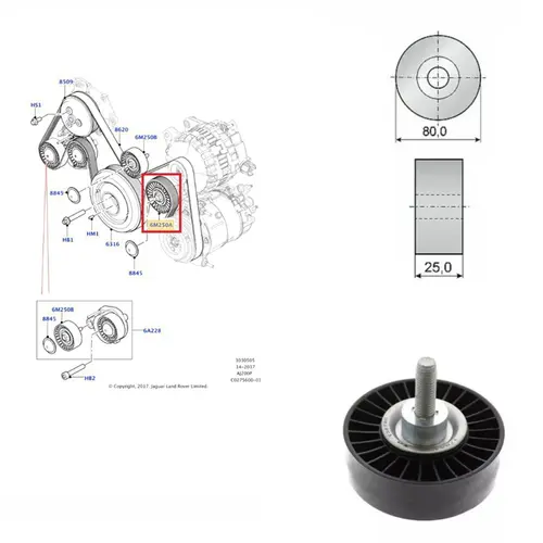 ROL GUIA CORREIA POLY V 80 MM LAND ROVER 2.0 16V 2018 A 2023 LR071758/SKU2195