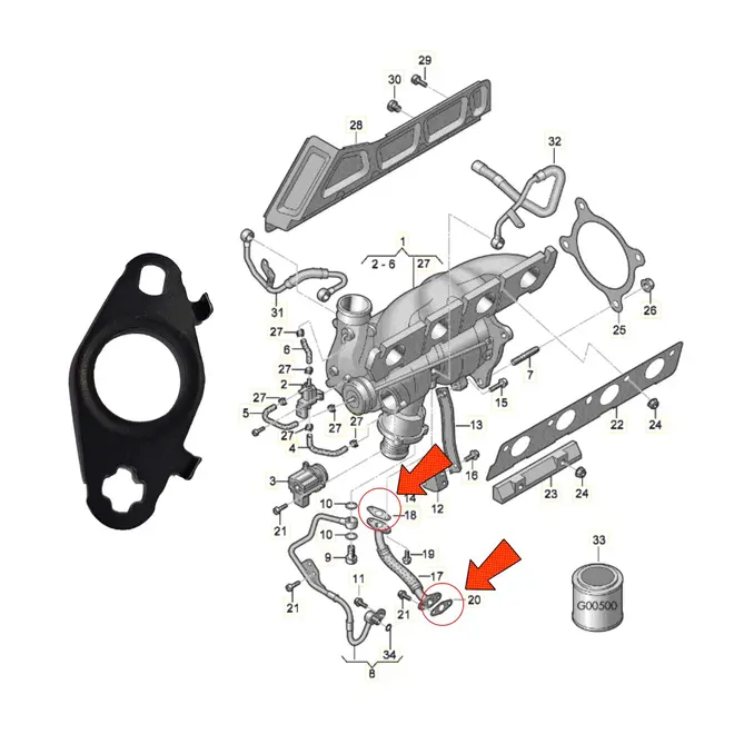 JUNTA TUBO RETORNO/SAIDA OLEO TURBINA AUDI/VW 2.0 16V TFSI 2008 A 2012 06F145757L/SKU3371