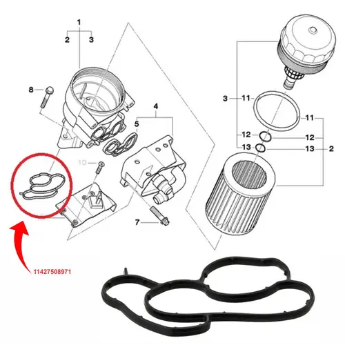 JUNTA SUPORTE FILTRO OLEO BMW 118I/120I/318I/320I/X1 2.0 16V N46 2008 A 2012 11427508971/S