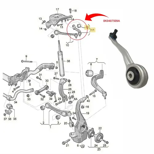 BRACO CURVO SUP DIAN ESQ AUDI A4/A5/Q5/S4/S5 1.8/2.0 16V TFSI/3.0 24V TFSI/3.2 24V FSI 200