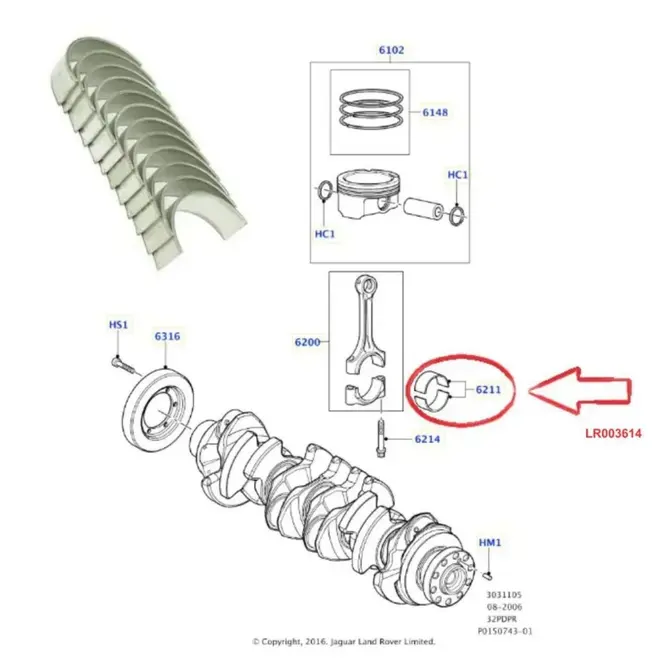 JG BIELA 050 LAND ROVER/VOLVO FREELANDER 2/VC60/S60/S80/XC60/XC90 3.0/3.2 24V 2007 A 2016