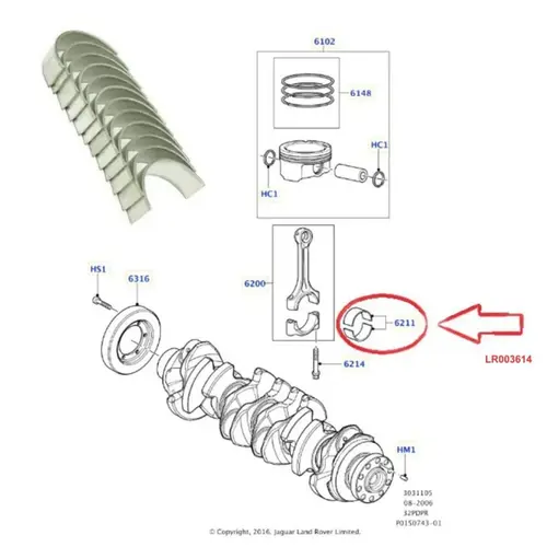 JG BIELA 050 LAND ROVER/VOLVO FREELANDER 2/VC60/S60/S80/XC60/XC90 3.0/3.2 24V 2007 A 2016
