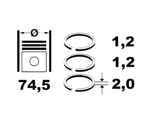 JOGO ANÉIS DE PISTÃO STD AUDI A1 A3 Q3 VW GOLF JETTA TIGUAN 1.4 16V TFSI TSI Ø 74,5 1.2X1.2X2.0 2014 A 2020