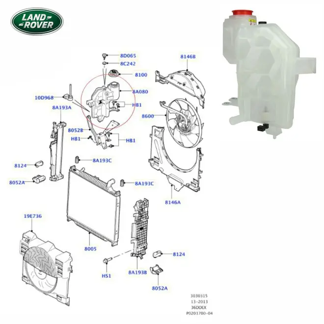 RESER AGUA RADIADOR LAND ROVER RANGE ROVER 3.6 32V TDV8 2007 A 2009 LR023080/SKU2951