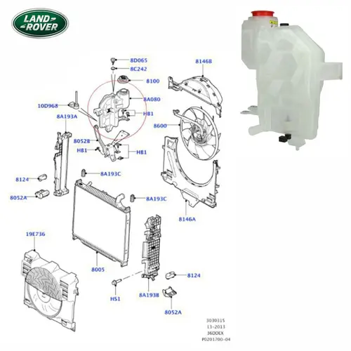 RESER AGUA RADIADOR LAND ROVER RANGE ROVER 3.6 32V TDV8 2007 A 2009 LR023080/SKU2951