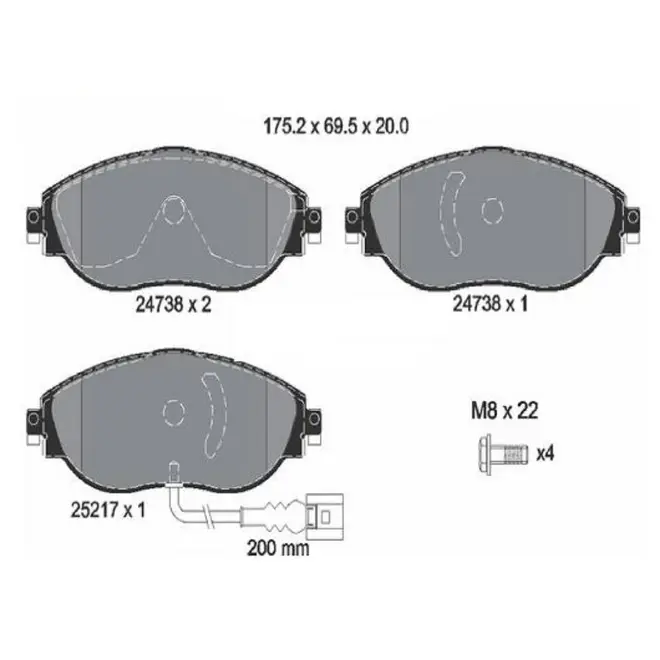 JG PASTILHA FREIO DIAN AUDI/VW 1.4/2.0 16V TSI/3.6 24V FSI 2009 A 2022 C/ SENSOR 3C0698151