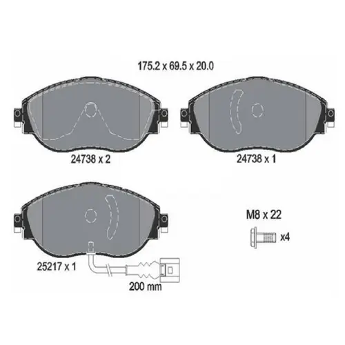 JG PASTILHA FREIO DIAN AUDI/VW 1.4/2.0 16V TSI/3.6 24V FSI 2009 A 2022 C/ SENSOR 3C0698151