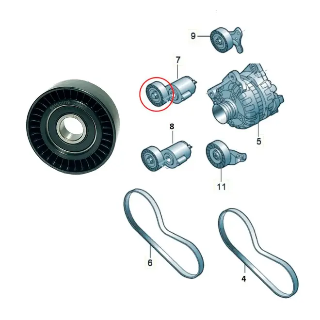 POLIA TENSORA CORREIA POLY-V AUDI RS3/RSQ3/TT 2.5 20V 2009 A 2018/VW JETTA 2.5 20V 07K9033