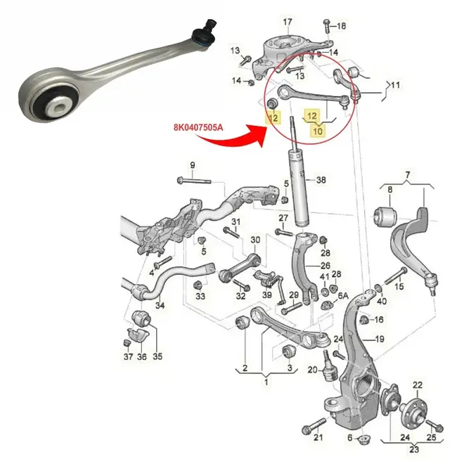 BRACO RETO SUP DIANT DIREITO AUDI A4/A5/RS5/Q5/A6/A7 2007 A 2017 8K0407506A/SKU1139